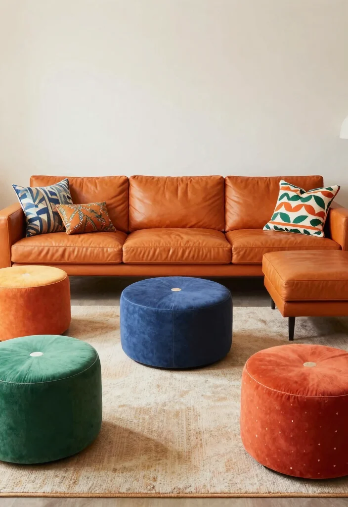 16 Orange Leather Couch Living Room Ideas Retro Warm Style 10. Retro Inspired Modular Seating 0