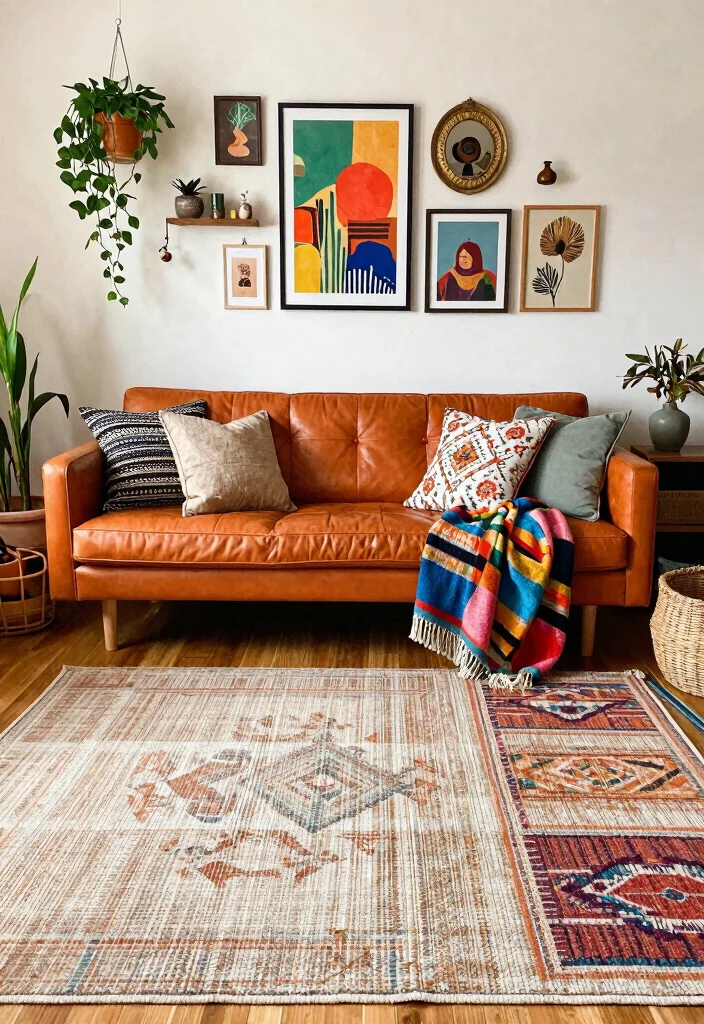 16 Orange Leather Couch Living Room Ideas Retro Warm Style 2. Bohemian Bliss with Orange Accents 0