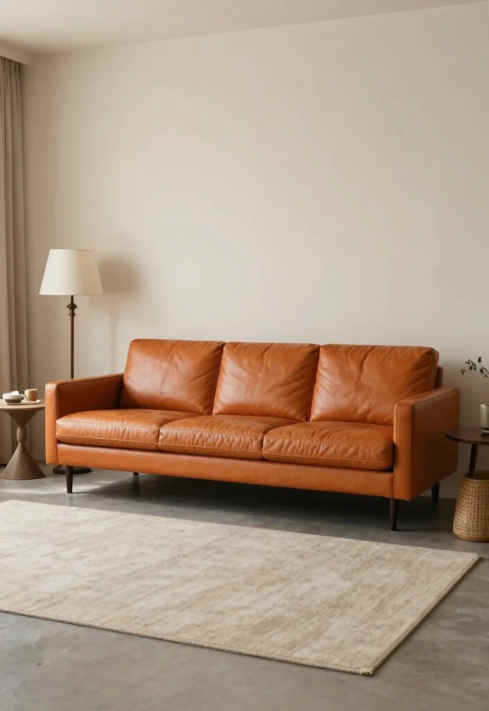 16 Orange Leather Couch Living Room Ideas Retro Warm Style 8. A Pop of Retro in a Neutral Palette 0