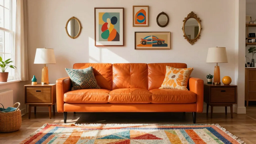 16 Orange Leather Couch Living Room Ideas Retro Warm Style