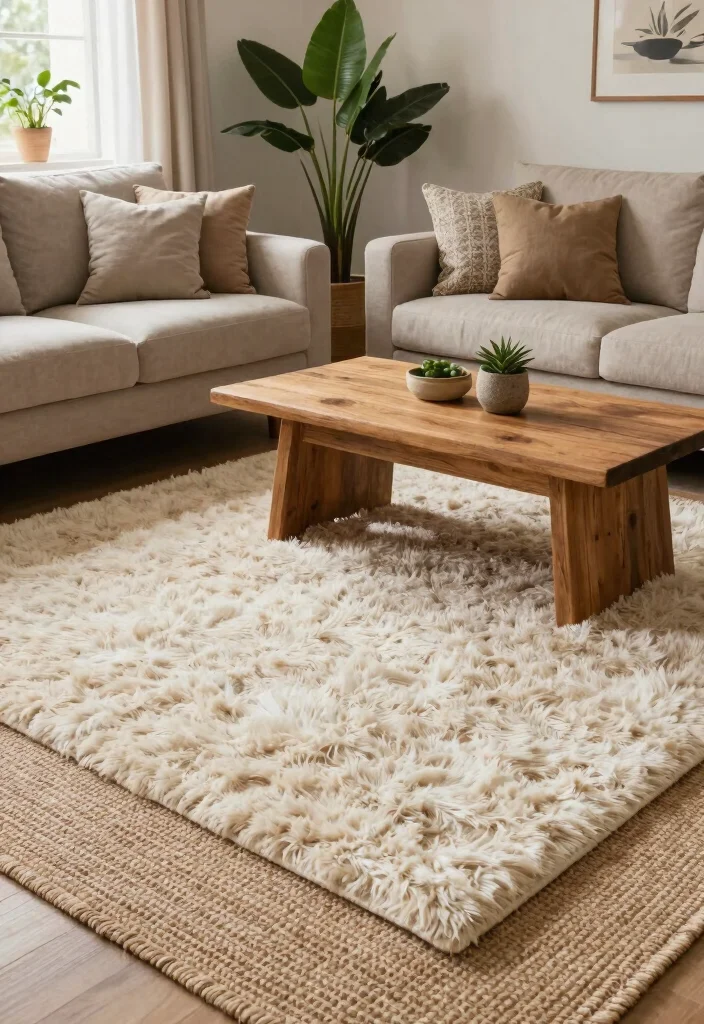 16 Rustic Rugs Living Room Ideas for Natural Cozy Texture 3. Textured Area Rugs for Layering 0