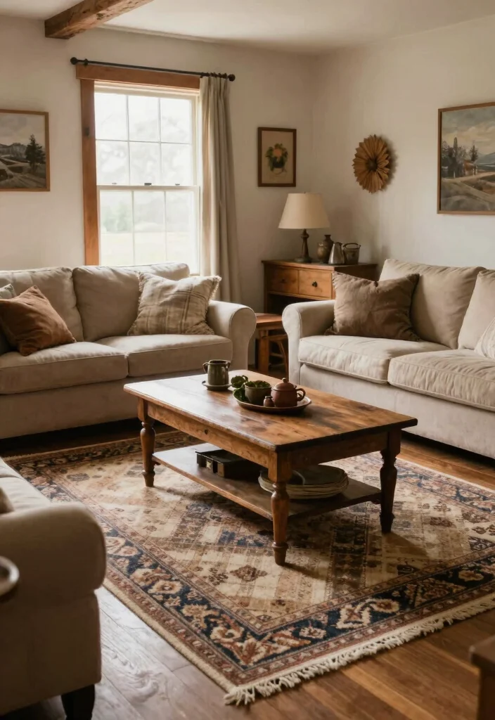 16 Rustic Rugs Living Room Ideas for Natural Cozy Texture 4. Emphasize Farmhouse Style 0