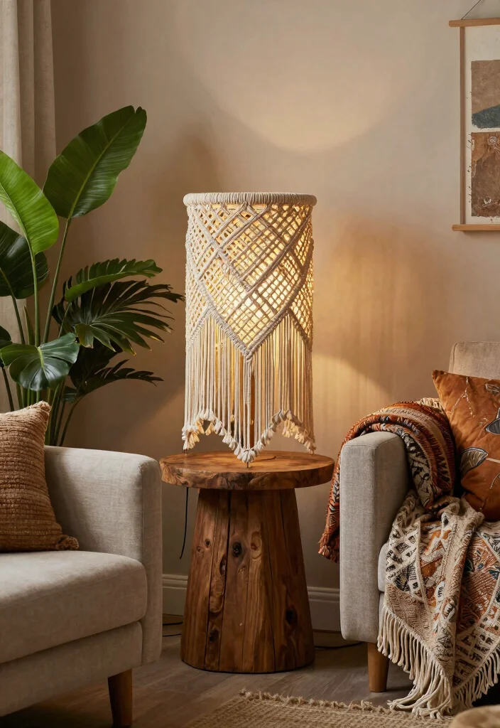 16 Table Lamps Living Room Ideas for Warm Layered Lighting 14. Bohemian Style Macrame Lamp 0