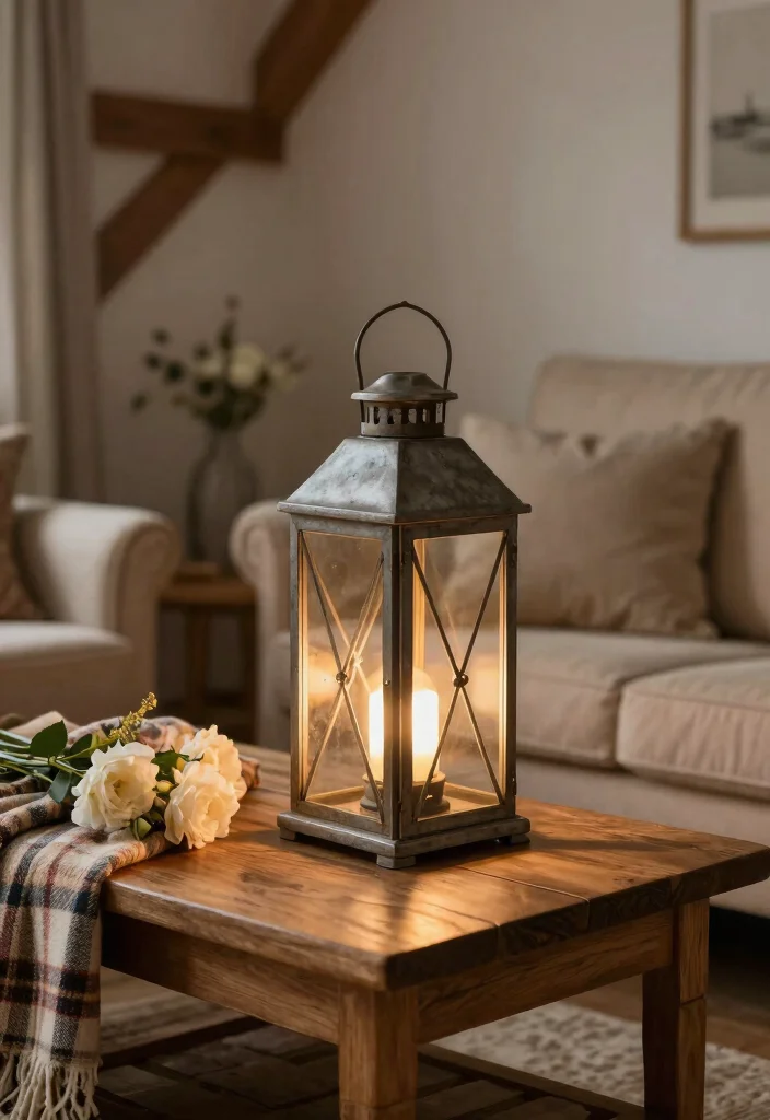 16 Table Lamps Living Room Ideas for Warm Layered Lighting 4. Rustic Farmhouse Lantern Lamp 0