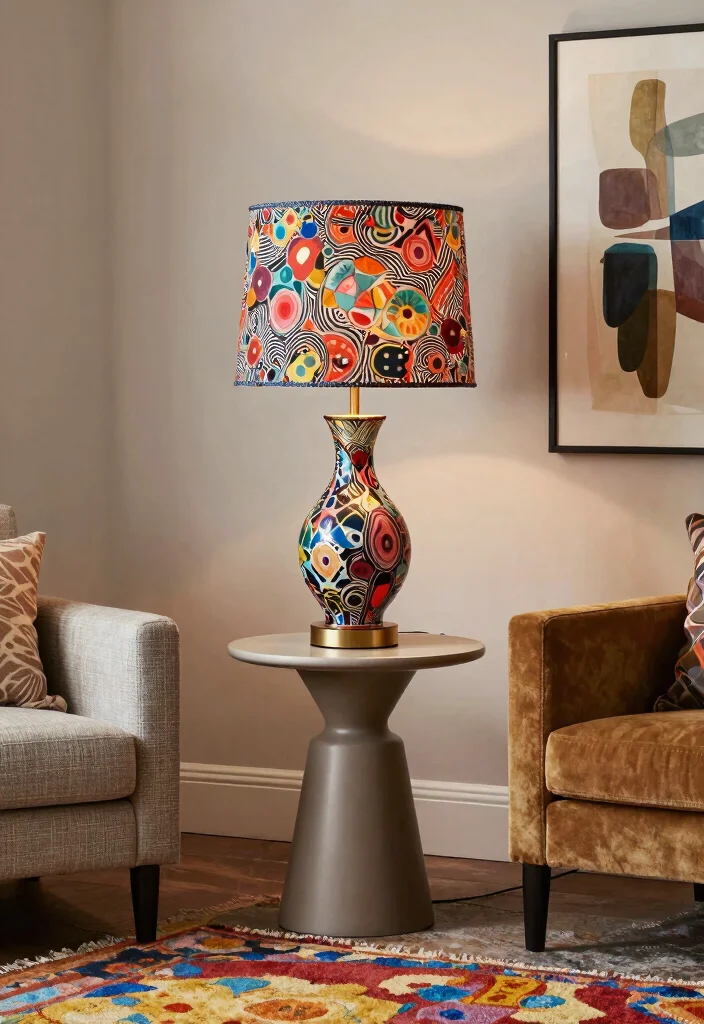 16 Table Lamps Living Room Ideas for Warm Layered Lighting 6. Artsy Table Lamp with Unique Shade 0