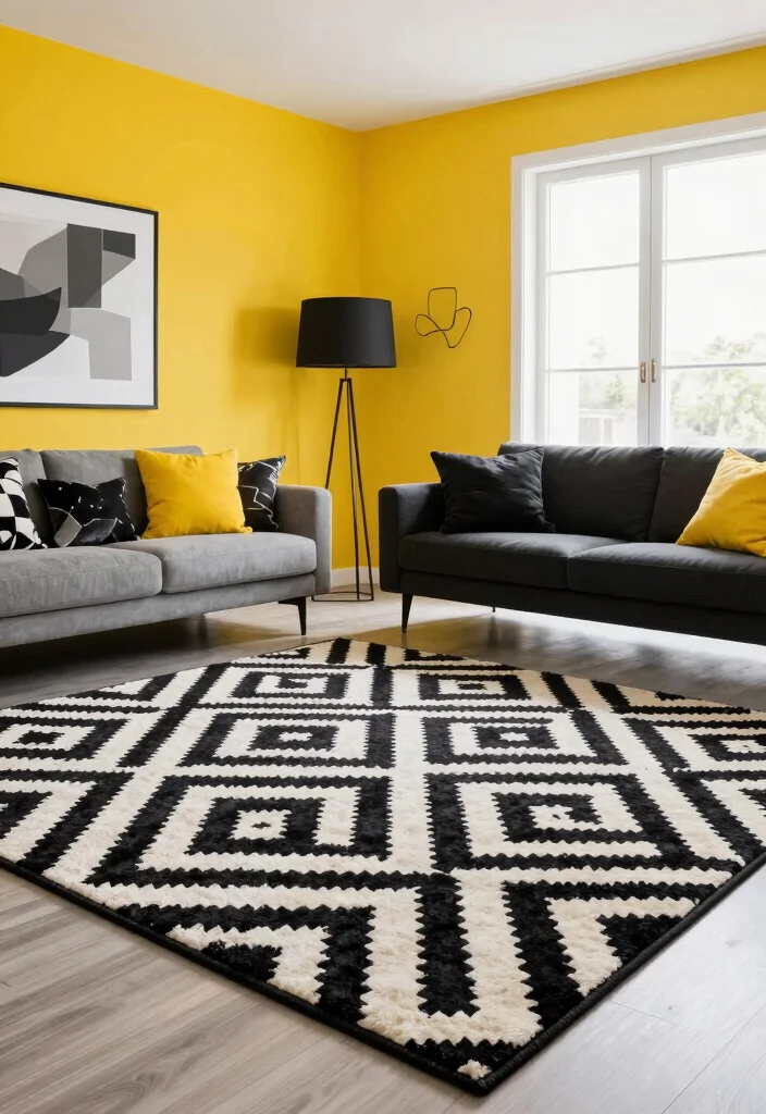 17 Black and White Area Rug Living Room Ideas Graphic Chic 10. High Contrast Chic 0