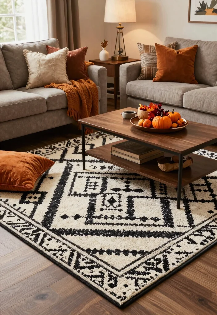 17 Black and White Area Rug Living Room Ideas Graphic Chic 17. Seasonal Swaps 0