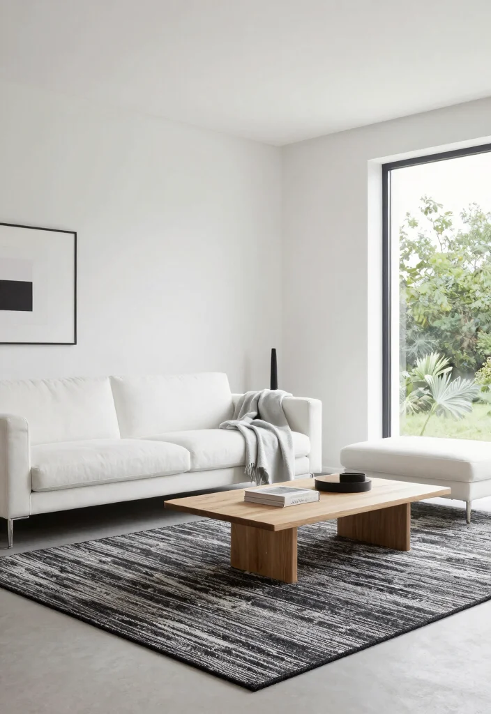 17 Black and White Area Rug Living Room Ideas Graphic Chic 2. Minimalist Elegance 0