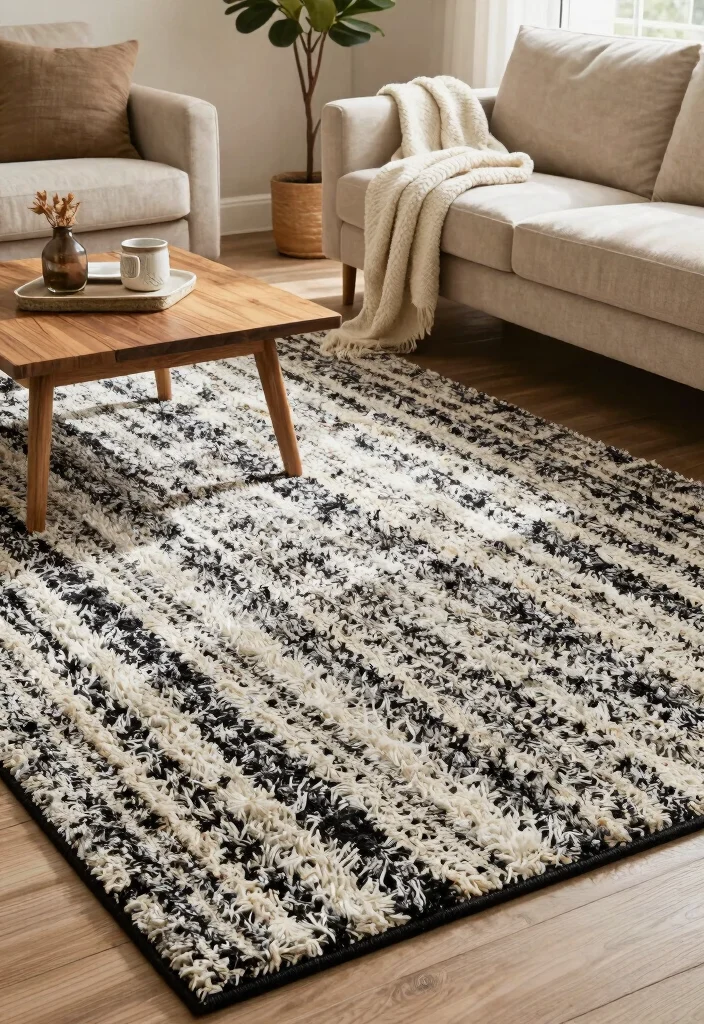 17 Black and White Area Rug Living Room Ideas Graphic Chic 4. Warm and Inviting Textures 0