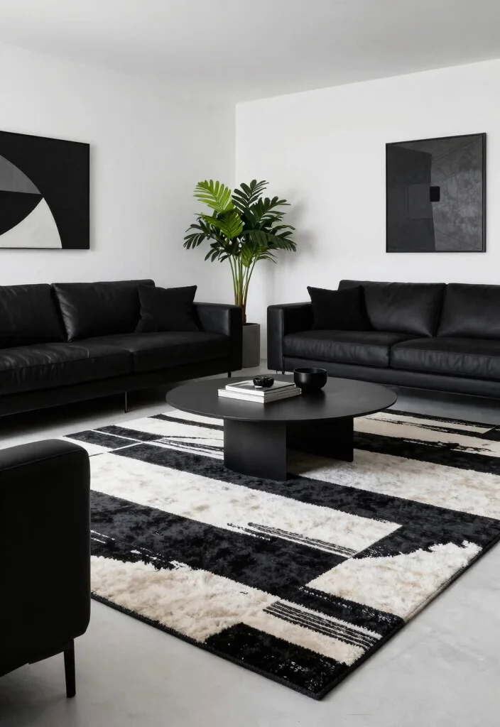 17 Black and White Area Rug Living Room Ideas Graphic Chic 5. Monochrome Statement Pieces 0
