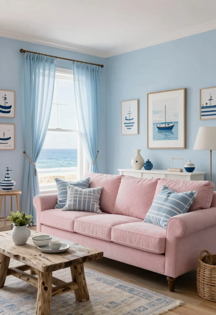17 Blush Pink Sofa Living Room Ideas Soft Modern Elegance 11. Coastal Charm 0