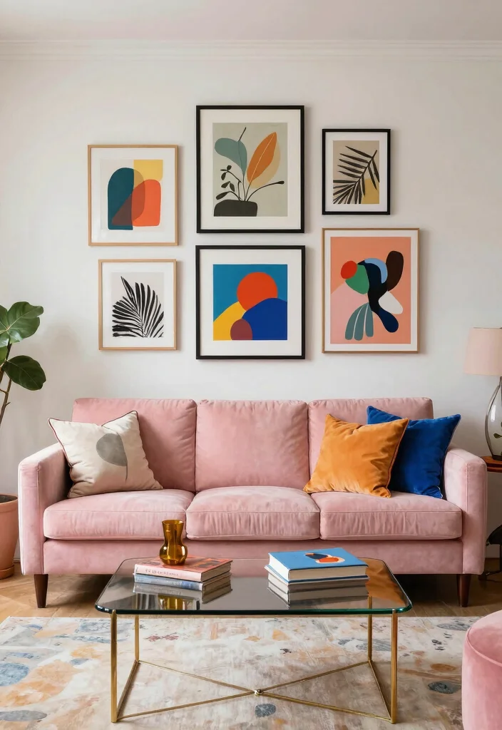 17 Blush Pink Sofa Living Room Ideas Soft Modern Elegance 14. Artistic Flair 0