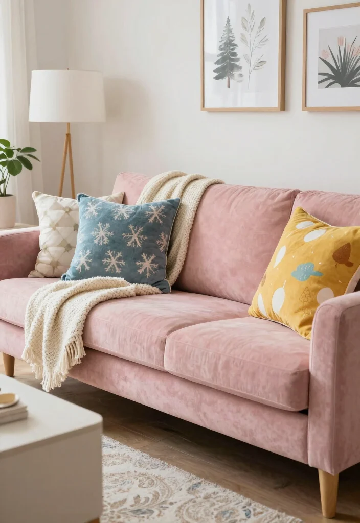 17 Blush Pink Sofa Living Room Ideas Soft Modern Elegance 16. Seasonal Decor 0