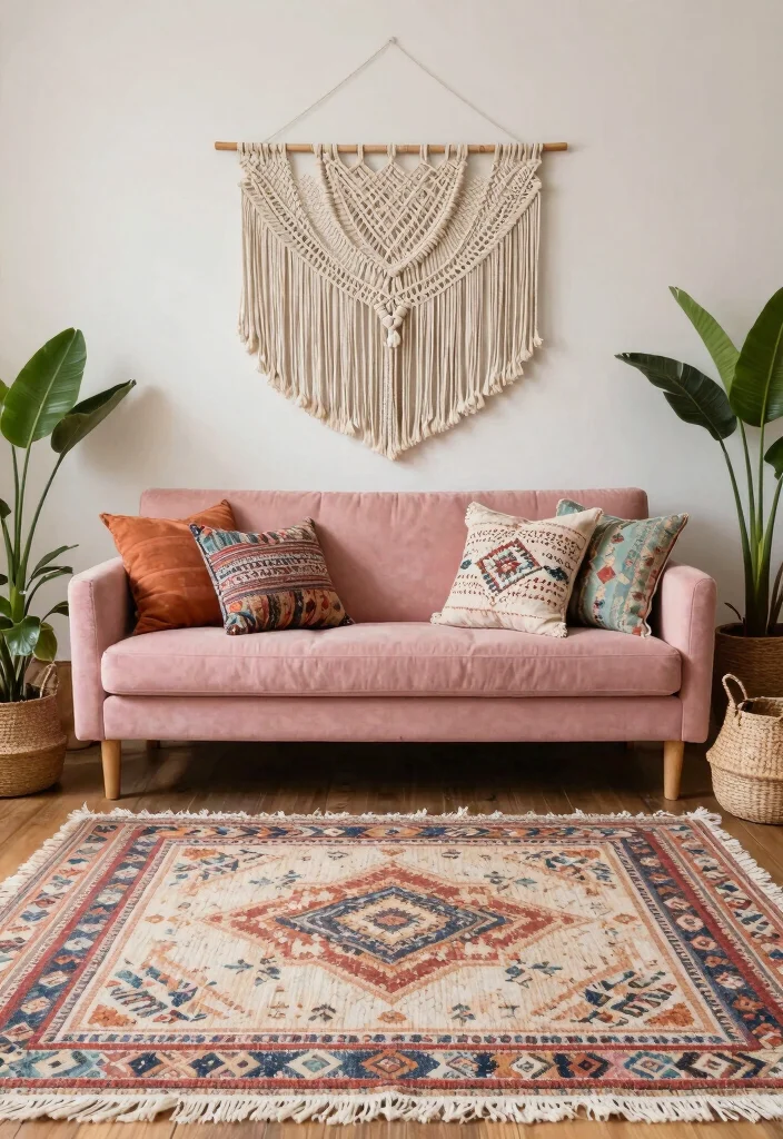 17 Blush Pink Sofa Living Room Ideas Soft Modern Elegance 2. Bohemian Bliss 0