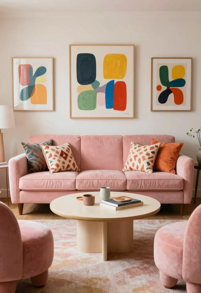 17 Blush Pink Sofa Living Room Ideas Soft Modern Elegance 5. Retro Revival 0