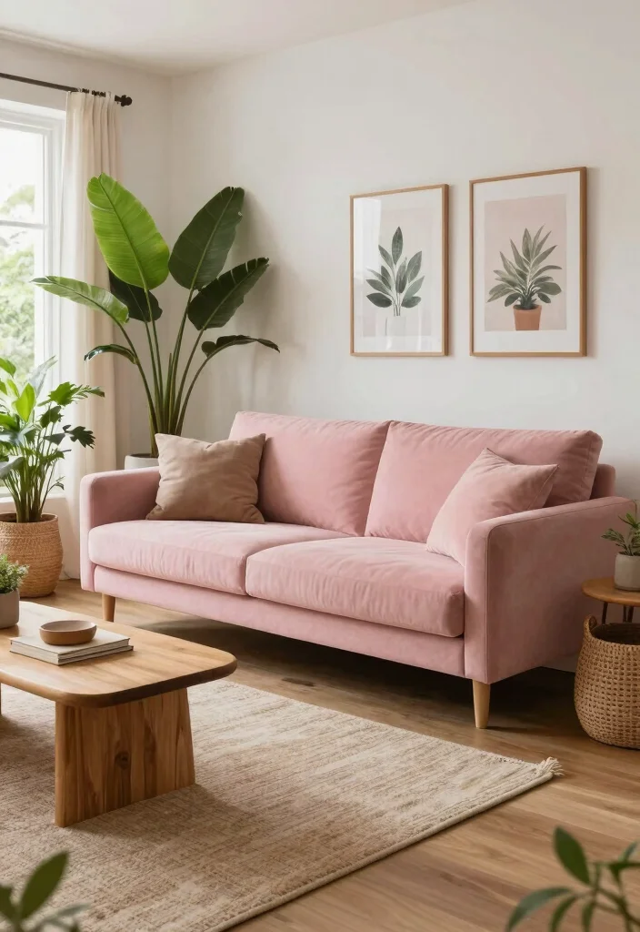 17 Blush Pink Sofa Living Room Ideas Soft Modern Elegance 9. Nature Inspired 0