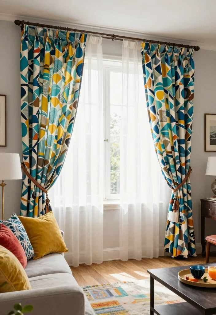 17 Double Curtains Living Room Ideas Layered Elegant Looks 10. Eclectic Fusion of Patterns 0