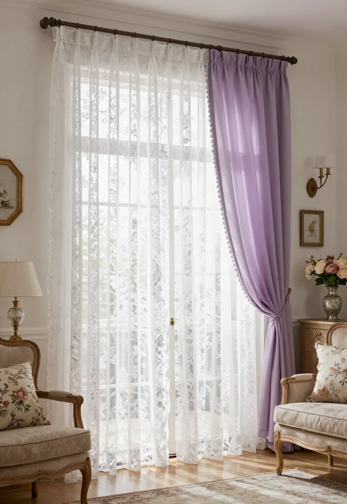 17 Double Curtains Living Room Ideas Layered Elegant Looks 11. Timeless Classics with Lace Details 0