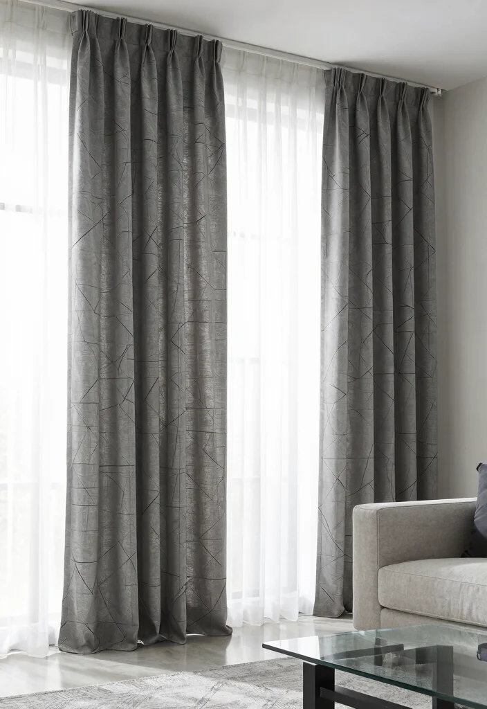 17 Double Curtains Living Room Ideas Layered Elegant Looks 12. Modern Geometric Designs 0