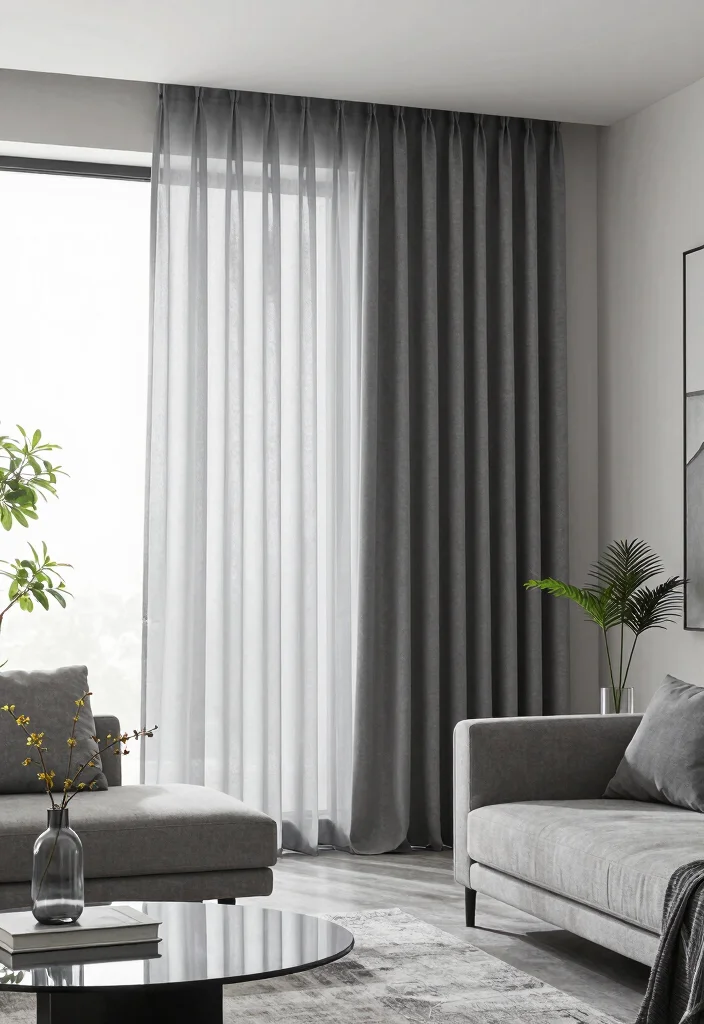 17 Double Curtains Living Room Ideas Layered Elegant Looks 2. Monochrome Magic 0