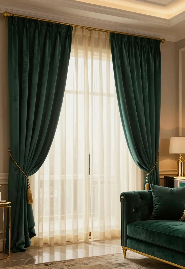 17 Double Curtains Living Room Ideas Layered Elegant Looks 8. Rich Jewel Tones 0