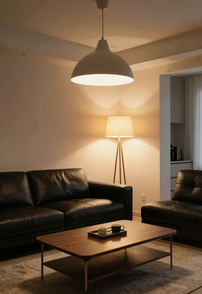 17 Living Room With Black Leather Couch Ideas Sleek Modern Looks 11. Elegant Lighting 0