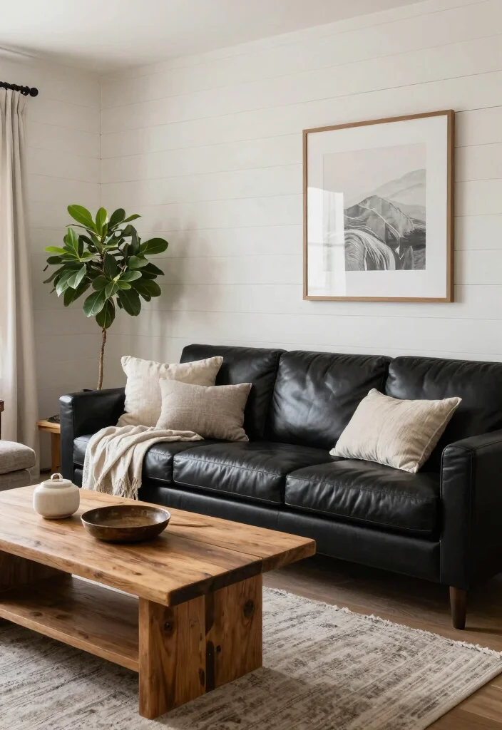 17 Living Room With Black Leather Couch Ideas Sleek Modern Looks 13. Modern Farmhouse Style 0
