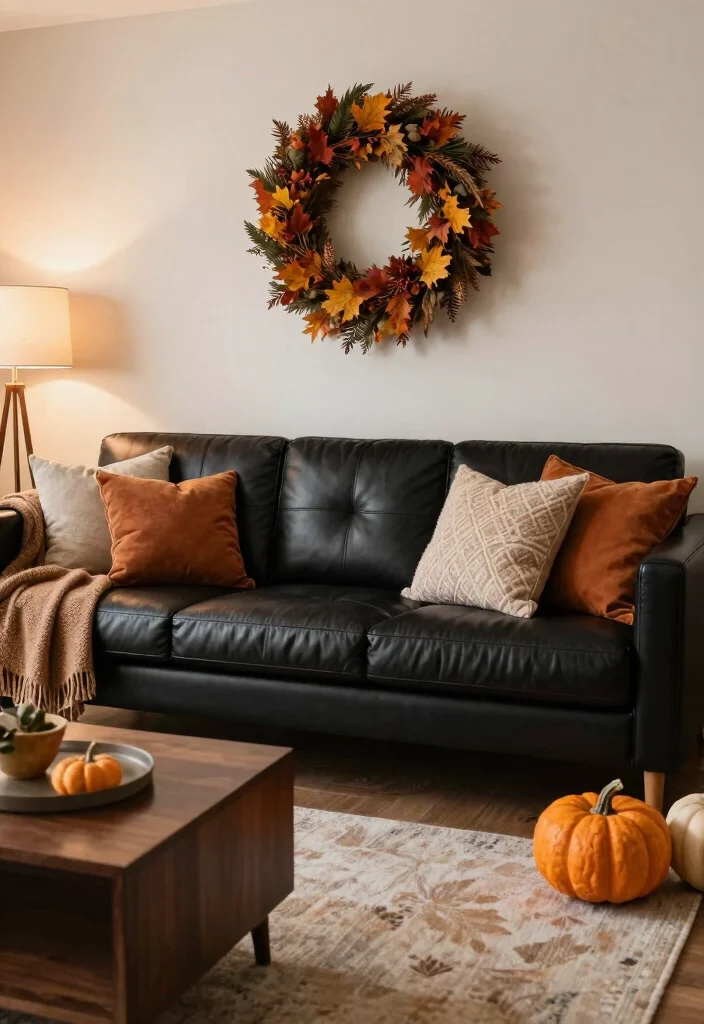 17 Living Room With Black Leather Couch Ideas Sleek Modern Looks 17. Seasonal Decor 0