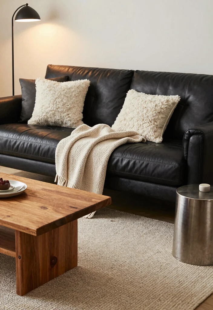17 Living Room With Black Leather Couch Ideas Sleek Modern Looks 4. Textured Layers 0