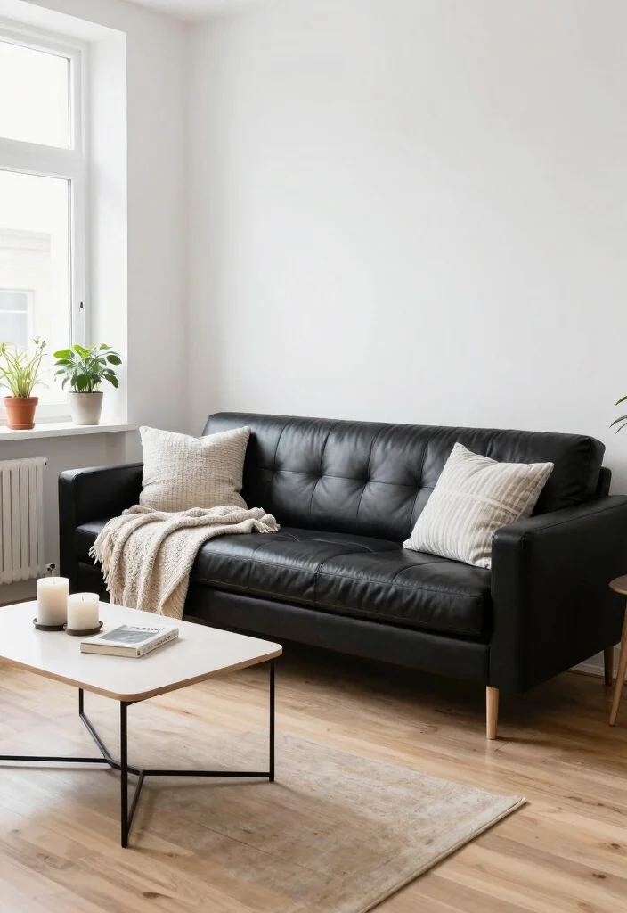 17 Living Room With Black Leather Couch Ideas Sleek Modern Looks 5. Scandinavian Simplicity 0