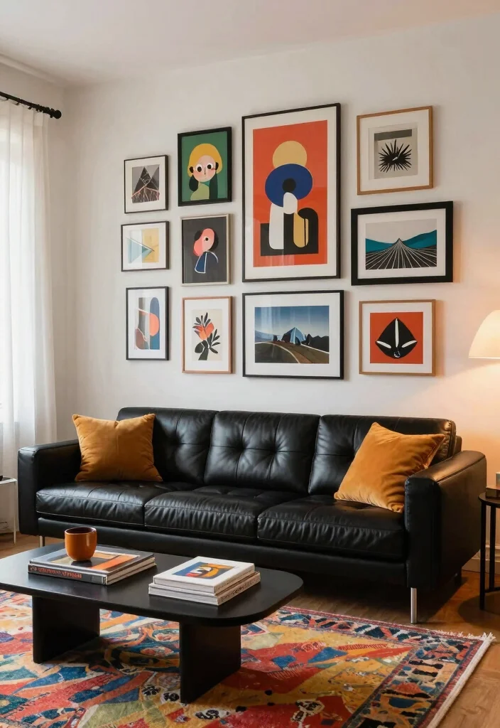 17 Living Room With Black Leather Couch Ideas Sleek Modern Looks 7. Artistic Flair 0