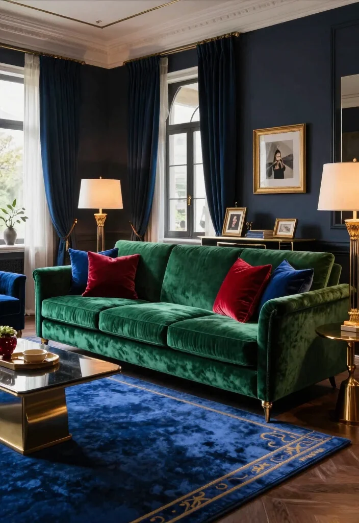 17 Petrol Sofa Living Room Ideas Deep Moody Color Inspiration 3. Rich Jewel Tones 0