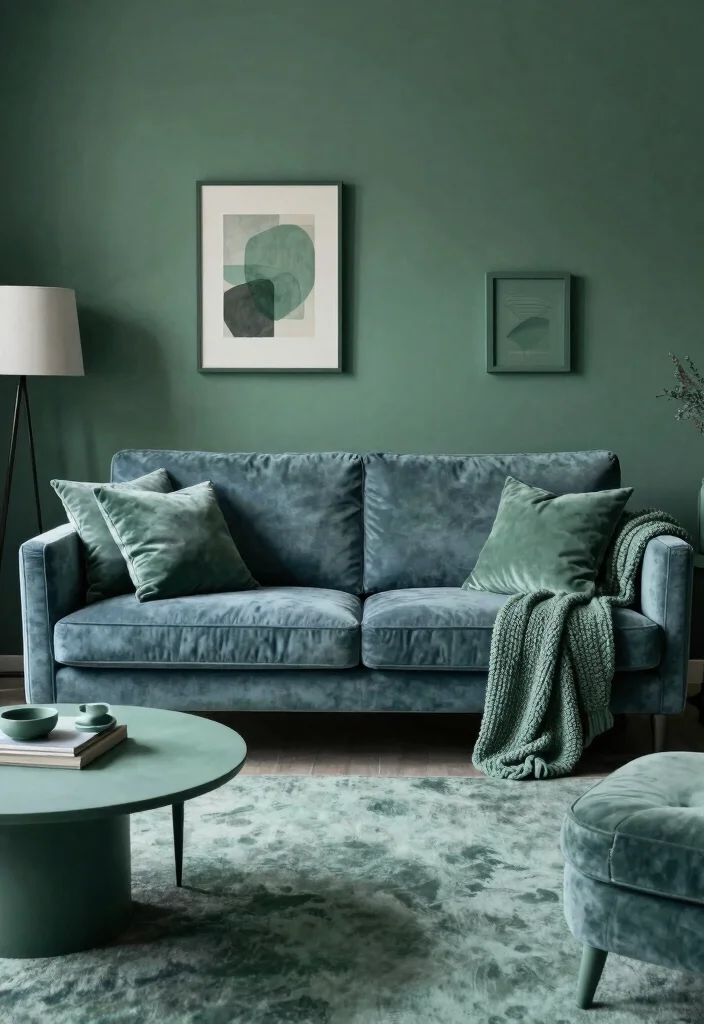 17 Petrol Sofa Living Room Ideas Deep Moody Color Inspiration 6. Monochromatic Magic 0