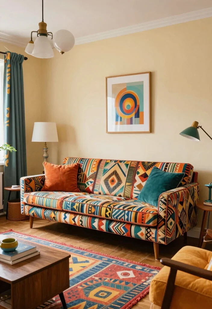 17 Petrol Sofa Living Room Ideas Deep Moody Color Inspiration 7. Retro Revival 0