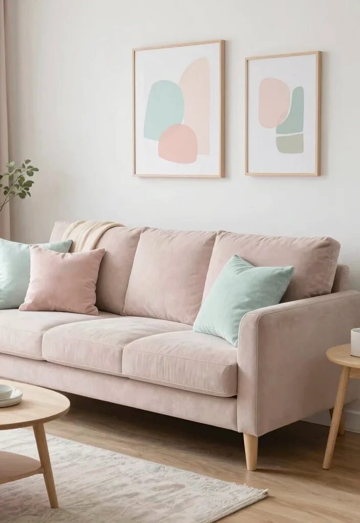 17 Petrol Sofa Living Room Ideas Deep Moody Color Inspiration 8. Soft Pastel Pairing 0