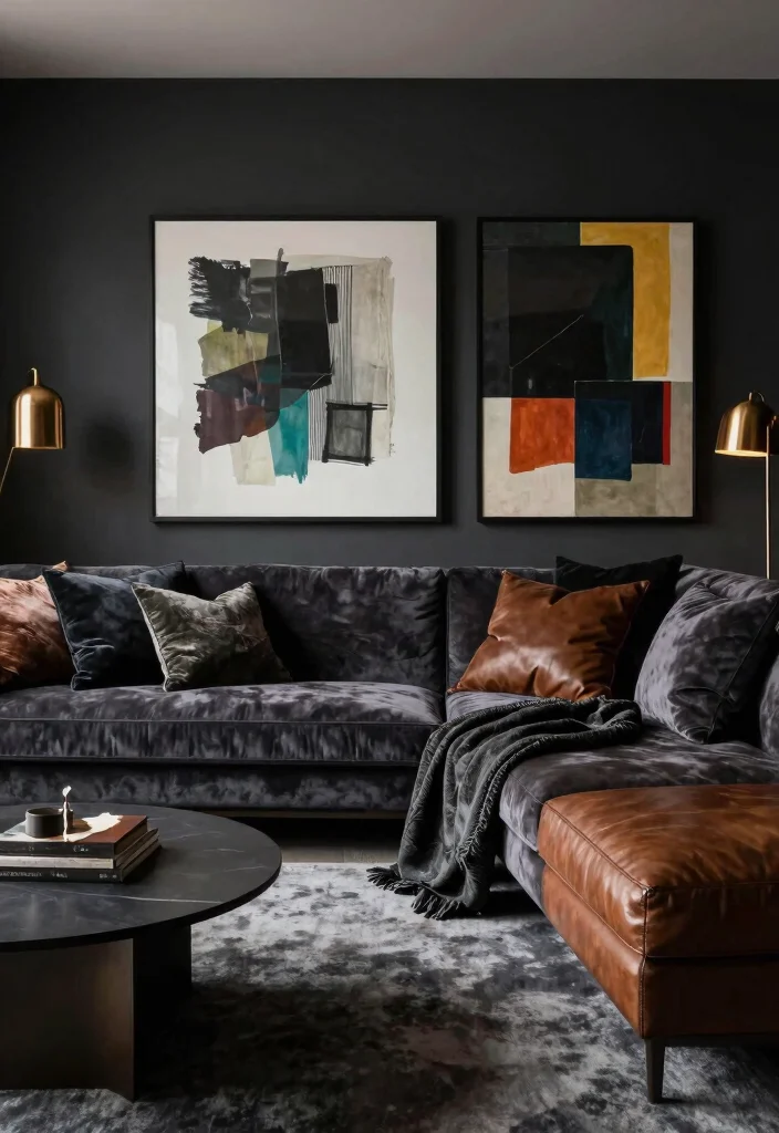 17 Petrol Sofa Living Room Ideas Deep Moody Color Inspiration 9. Dark and Dramatic 0
