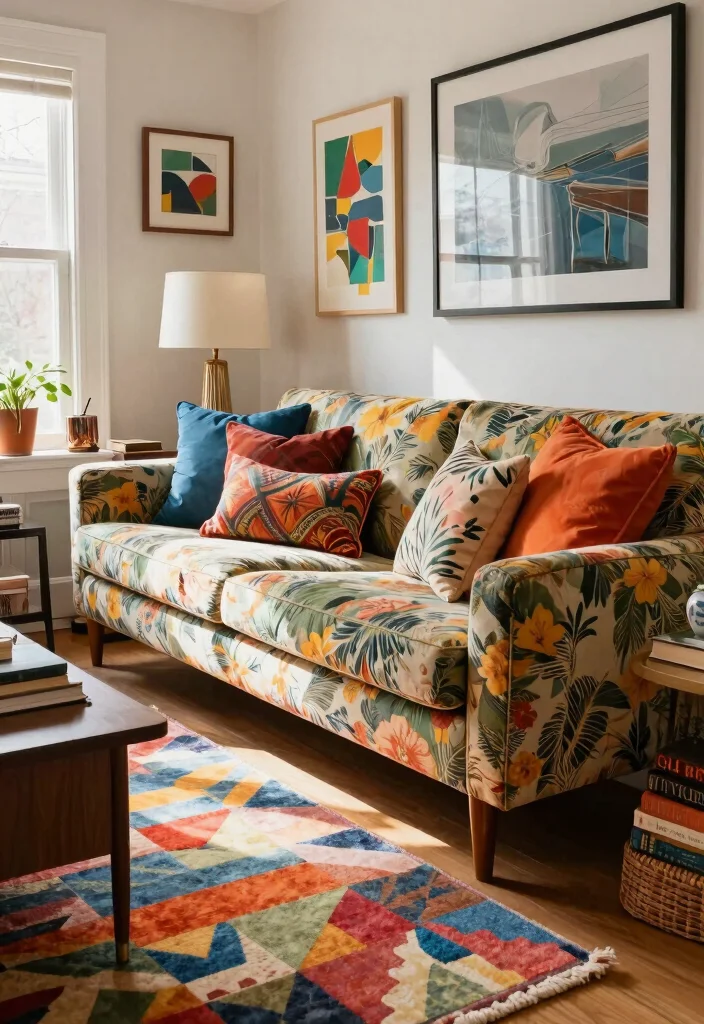 17 Vintage Couch Living Room Ideas Timeless Character 1. Eclectic Mix of Patterns 0