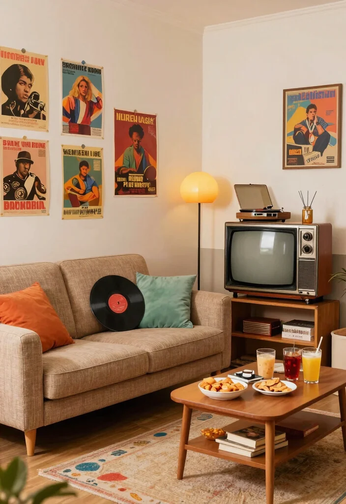 17 Vintage Couch Living Room Ideas Timeless Character 12. Retro Media Area 0