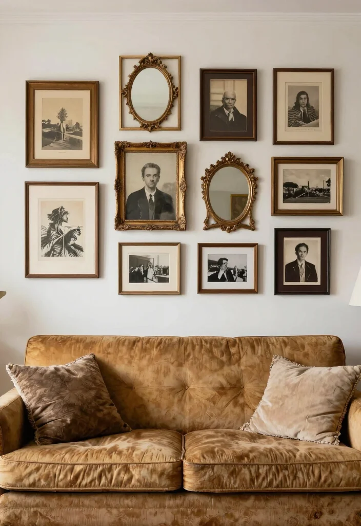 17 Vintage Couch Living Room Ideas Timeless Character 7. Vintage Inspired Gallery Wall 0