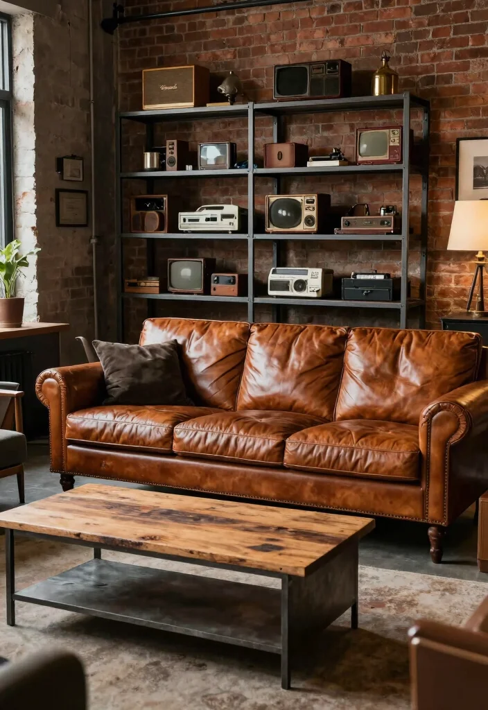 17 Vintage Couch Living Room Ideas Timeless Character 9. Vintage Industrial Fusion 0