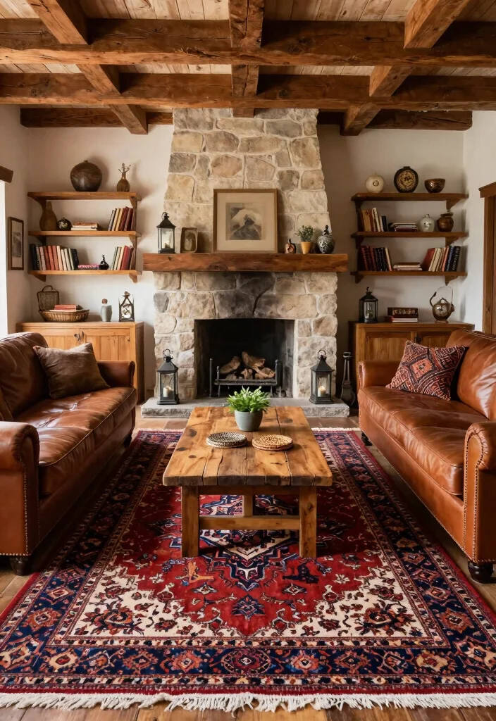17 Vintage Rug Living Room Ideas Character Rich Style 3. Vintage Rugs in Rustic Settings 0