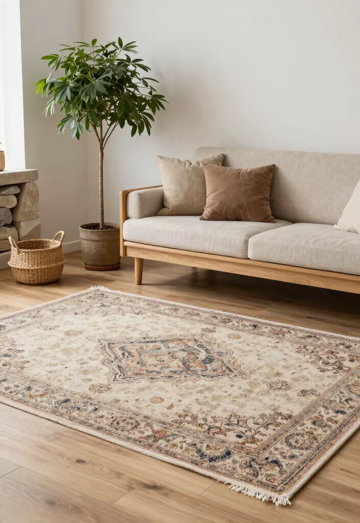 17 Vintage Rug Living Room Ideas Character Rich Style 8. Vintage Rugs and Natural Materials 0