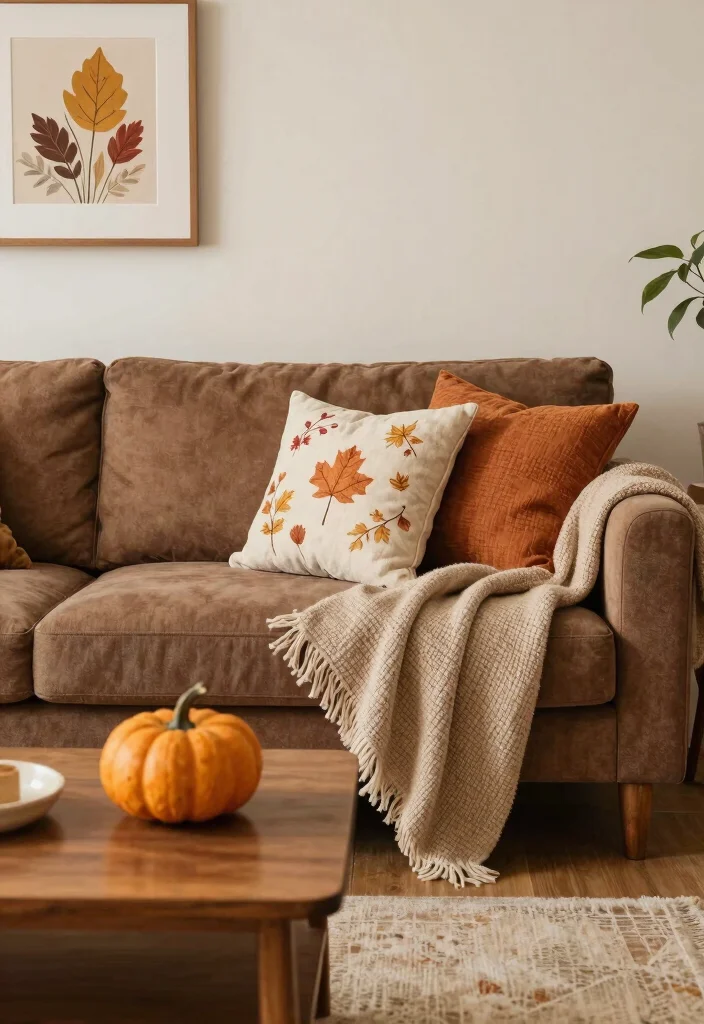 18 Brown Couch Living Room Ideas with Farmhouse Cozy Charm 17. Seasonal Decor Flare 0