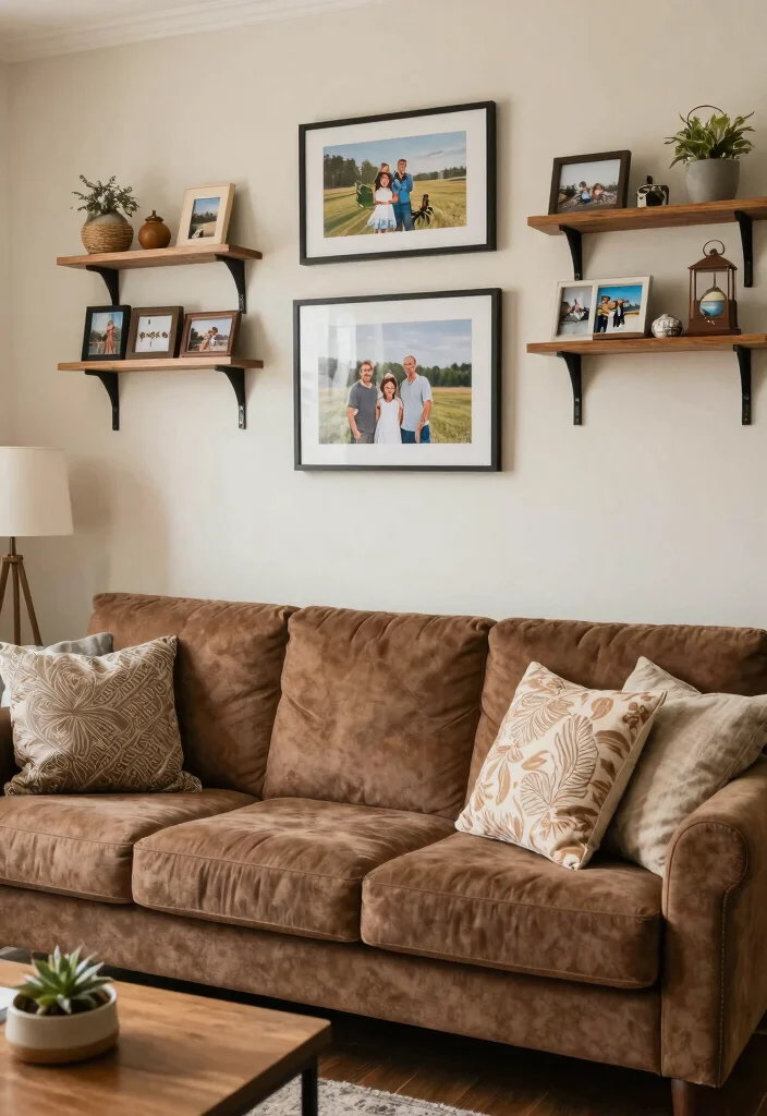 18 Brown Couch Living Room Ideas with Farmhouse Cozy Charm 18. Final Touch Personal Flair 0