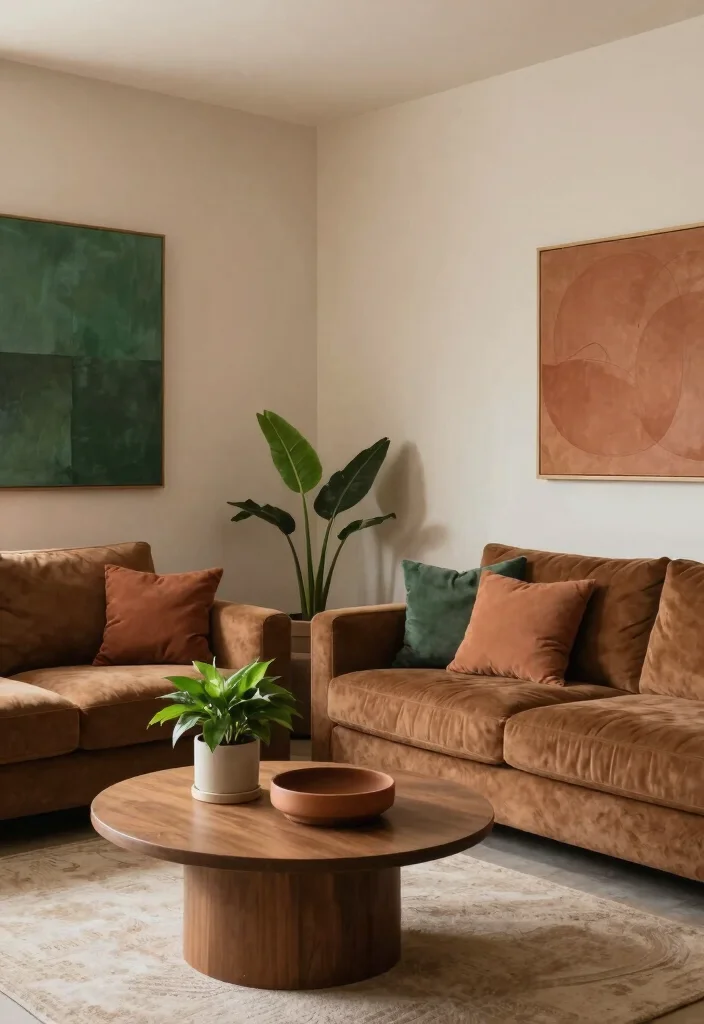 18 Brown Couch Living Room Ideas with Farmhouse Cozy Charm 6. Earthy Color Palettes 0