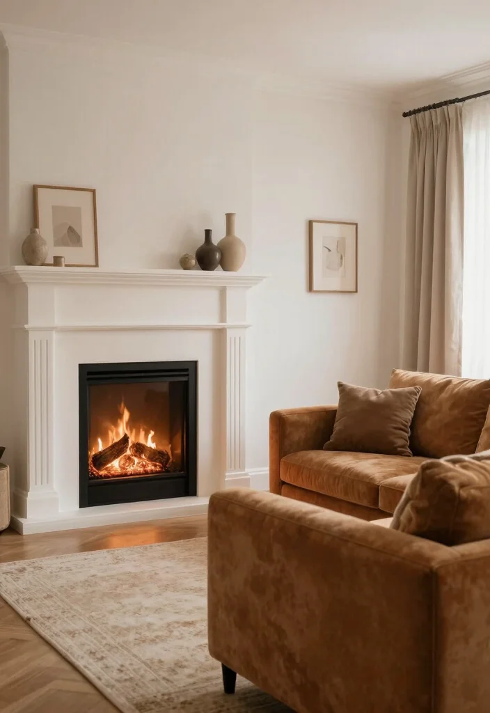 18 Caramel Sofa Living Room Ideas Warm Trendy Neutrals 11. Cozy Fireplace Integration 0