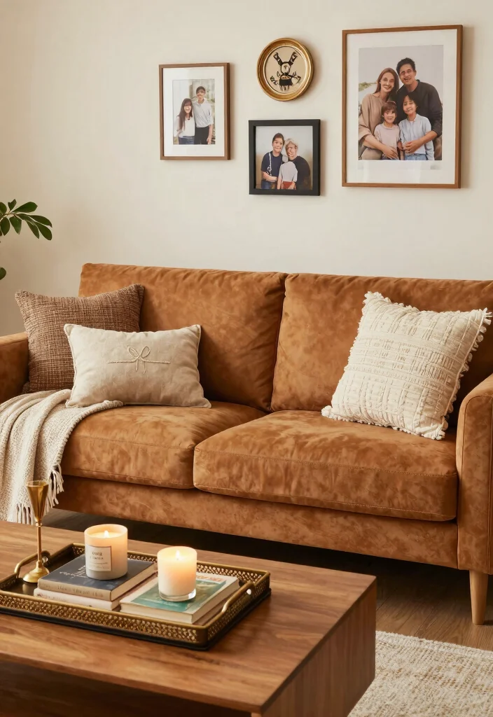 18 Caramel Sofa Living Room Ideas Warm Trendy Neutrals 18. Personalized Touches 0