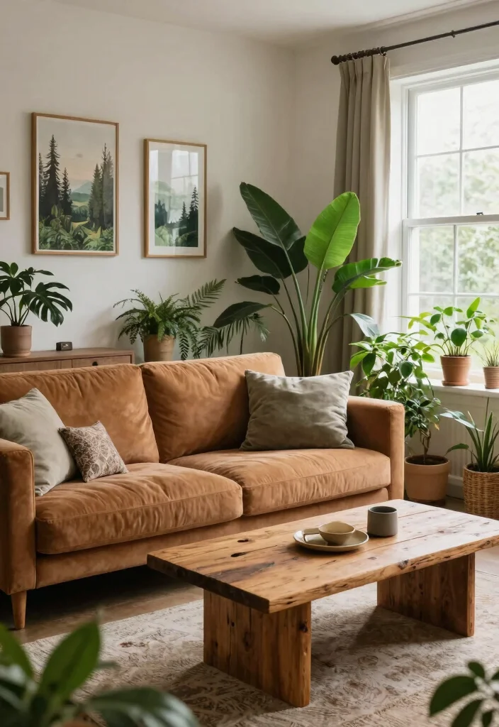 18 Caramel Sofa Living Room Ideas Warm Trendy Neutrals 4. Incorporating Natural Elements 0