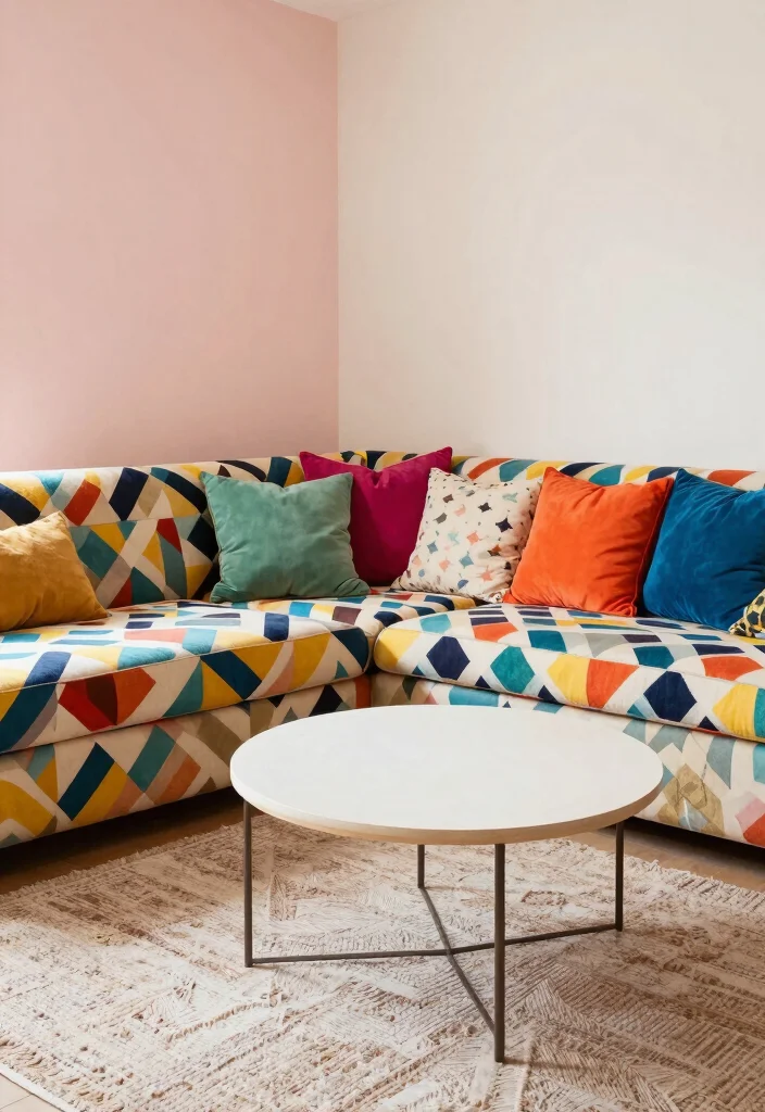 18 Corner Couch Living Room Layout Ideas Smart and Spacious 12. Playful Patterns 0