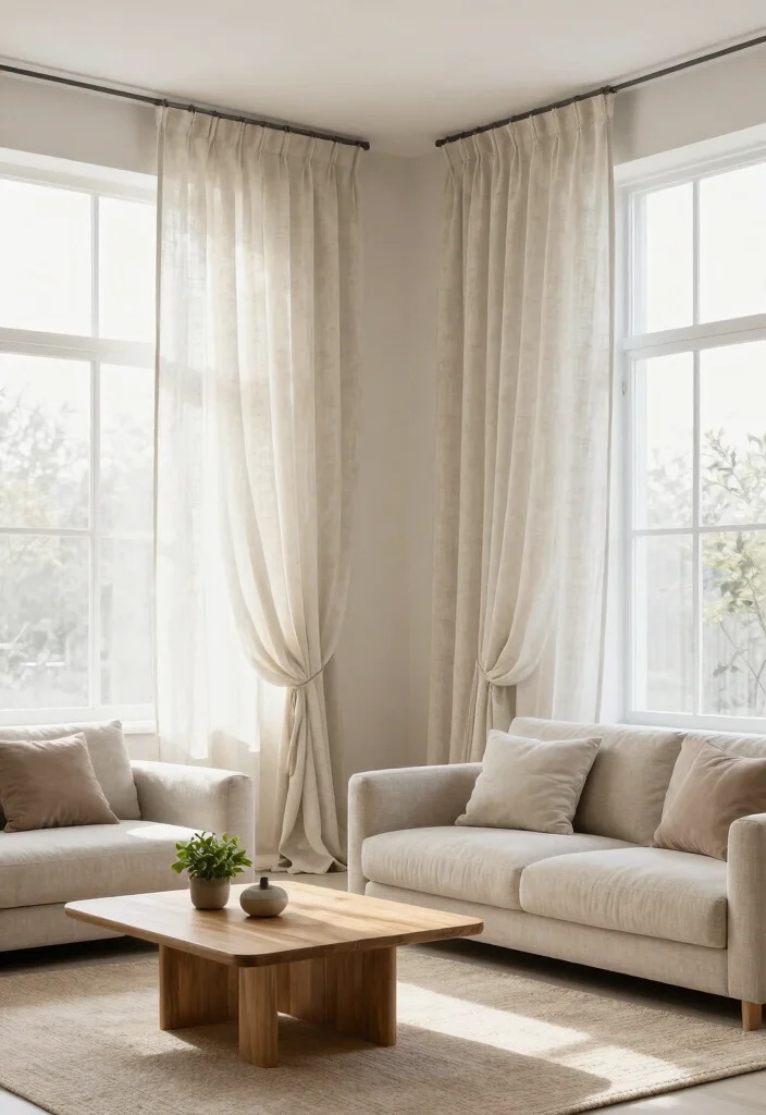 18 Curtain Designs Living Room Ideas Stylish and Functional 1. Minimalist Linen Curtains 0